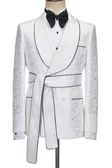 Elegant Ivory Shawl Collar Double Breasted Jacquard Groom's Suit