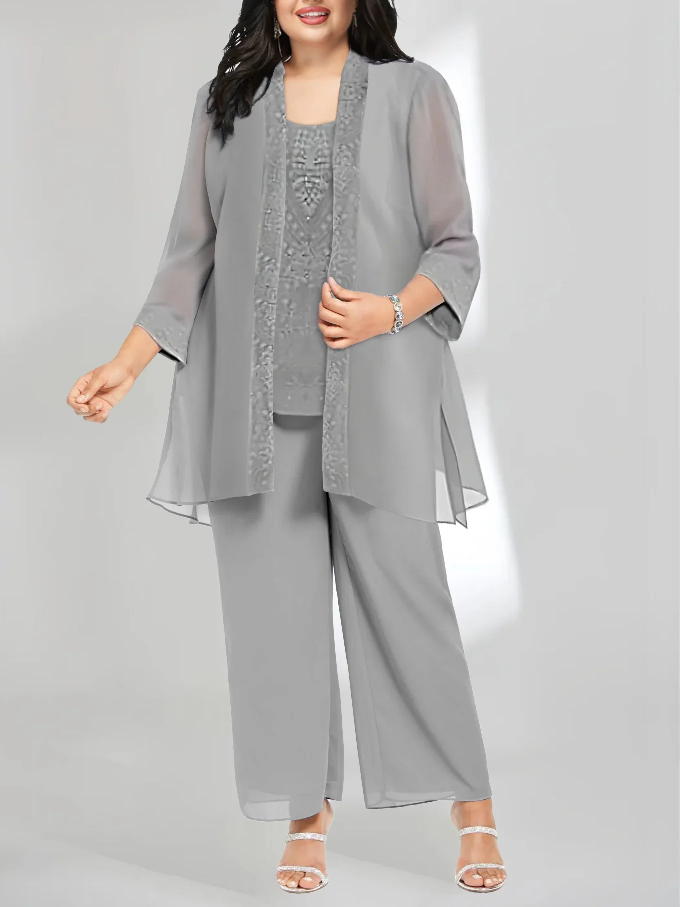 Elegant Jewel Long sleeves Two pieces Chiffon Mother dress