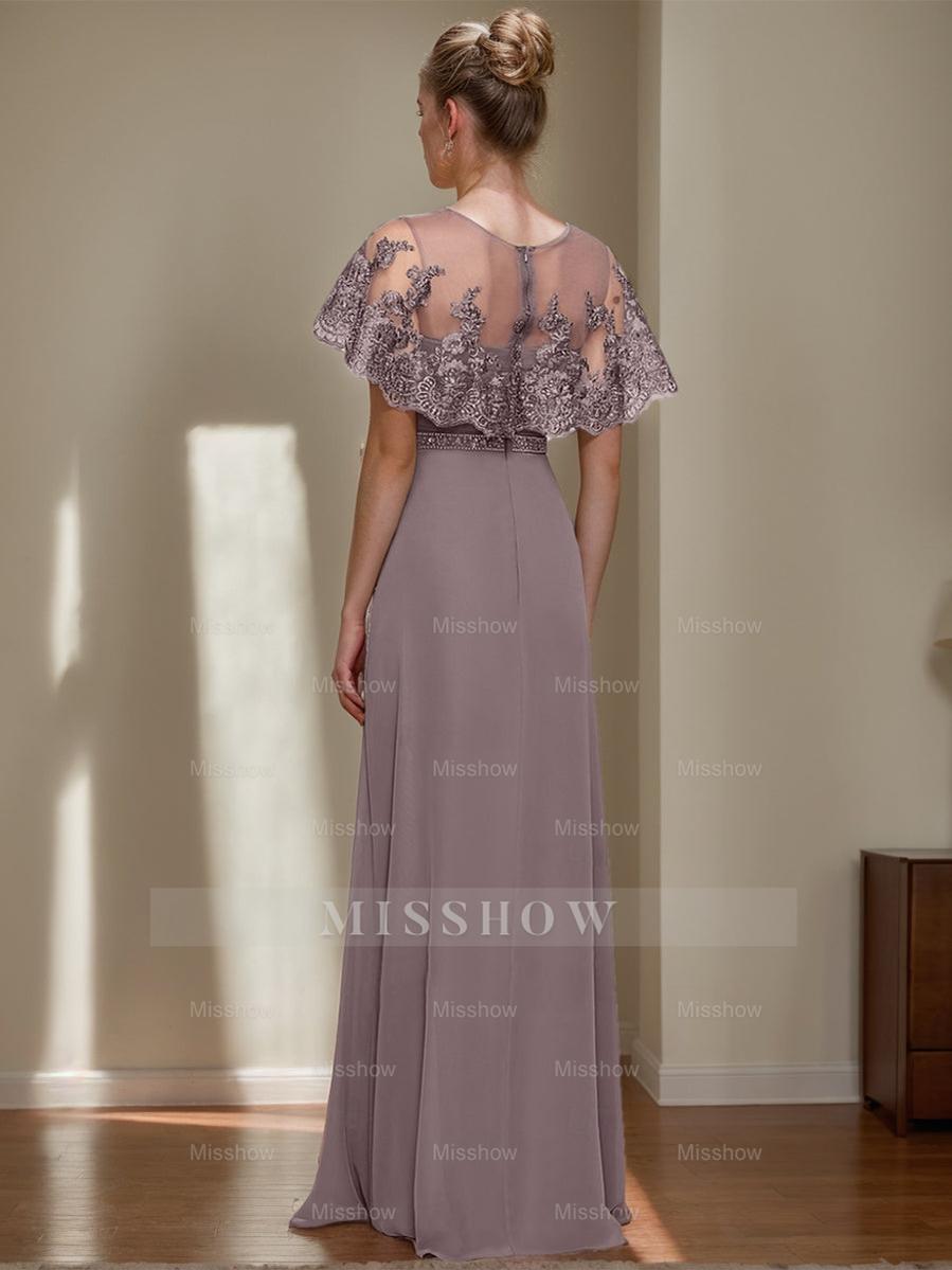 Elegant Jewel Neck Sheath/Column Dresses for Mother of the Bride & Groom with Appliques Belt and Beadings