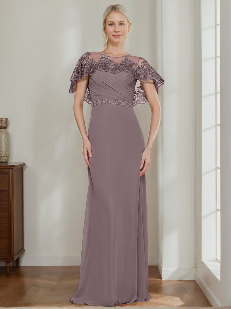 Elegant Jewel Neck Sheath/Column Dresses for Mother of the Bride & Groom with Appliques Belt and Beadings