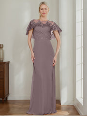 Elegant Jewel Neck Sheath/Column Dresses for Mother of the Bride & Groom with Appliques Belt and Beadings