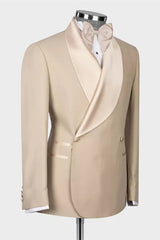 Elegant Khaki Shawl Lapel Double Breasted Wedding Suit
