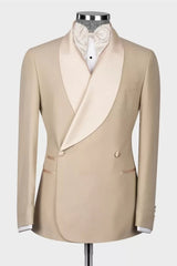 Elegant Khaki Shawl Lapel Double Breasted Wedding Suit