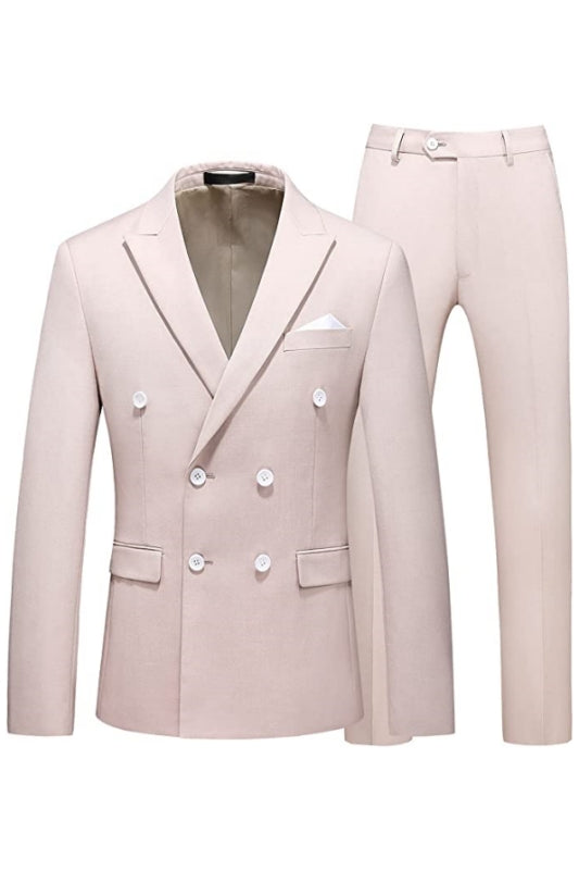 Elegant Light Pink Double-Breasted Peaked Lapel Prom Suit