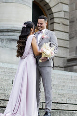 Elegant Lilac Designer A-line Split Prom Evening Dresses
