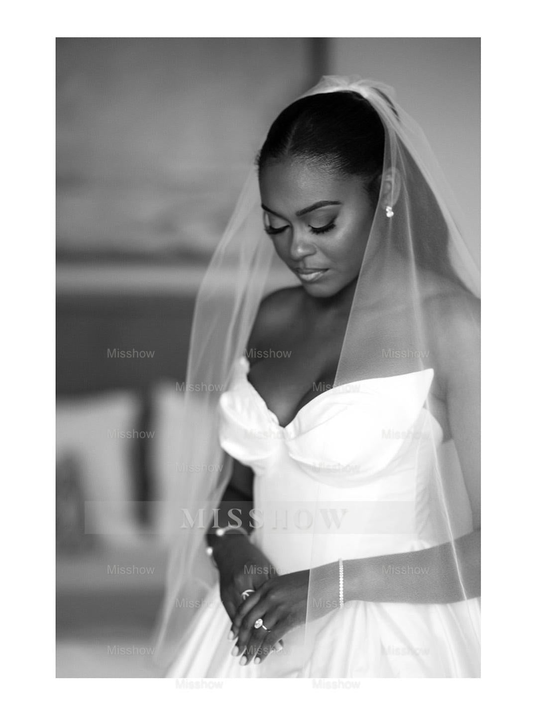 Elegant Long Ball Gown Ivory V-neck Sleeveless Satin Wedding Dress