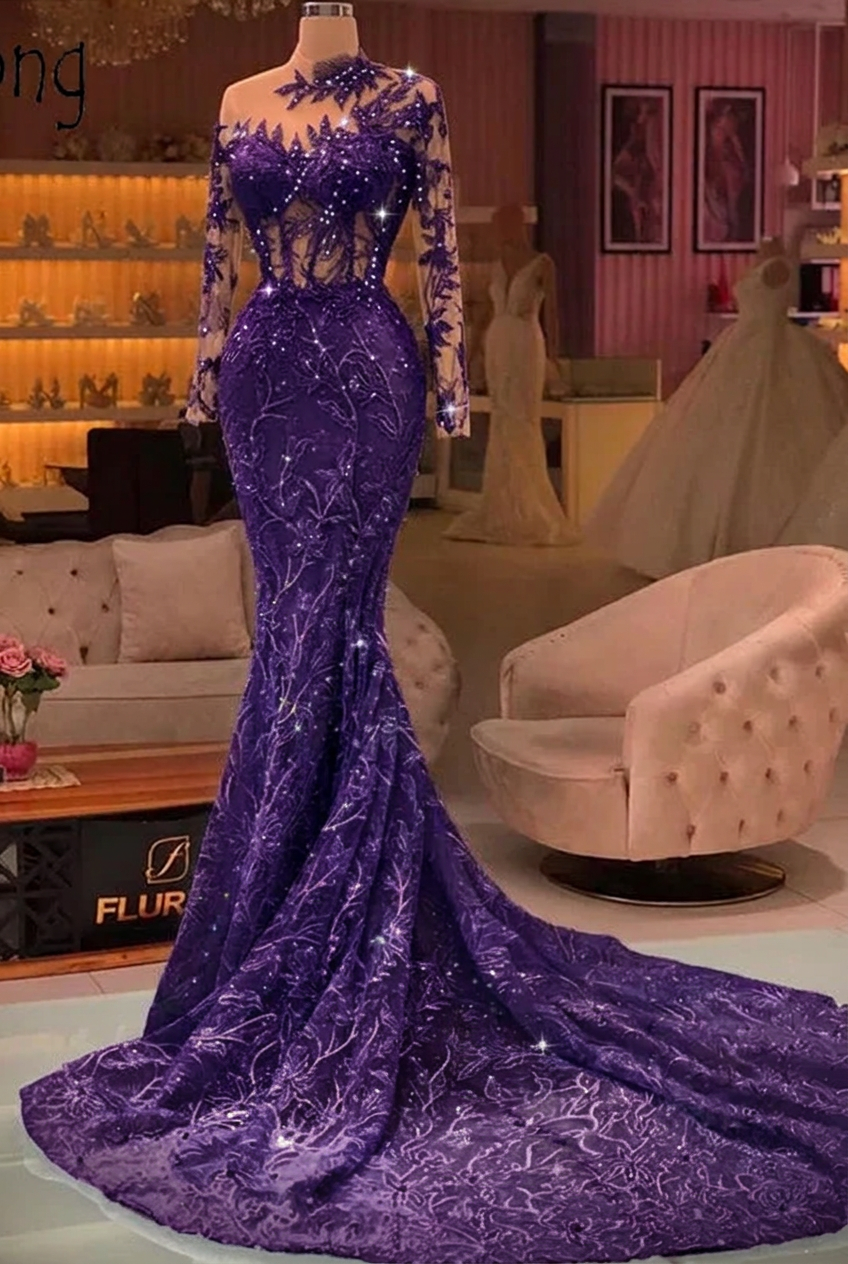Regency high neck applique mermaid prom dress