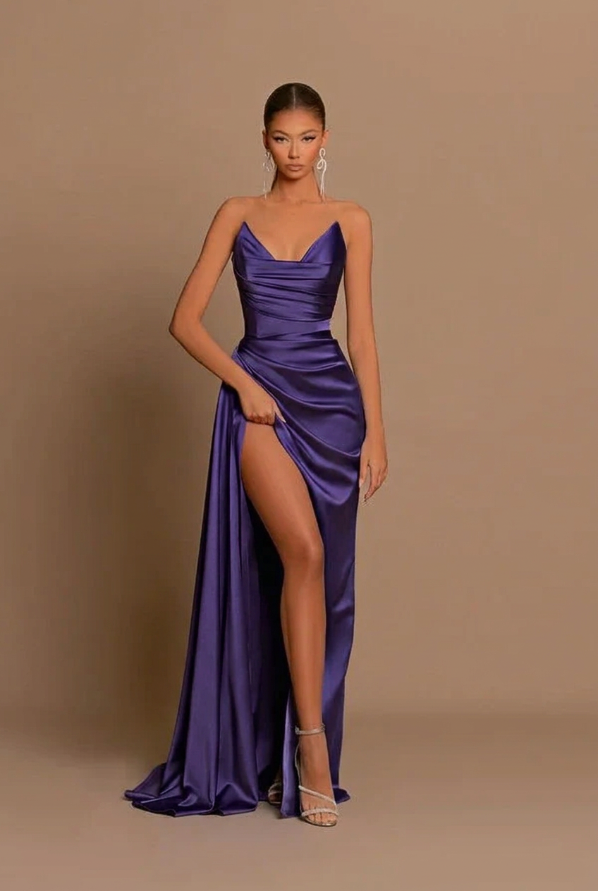 Regency v-neck split-front mermaid prom dress