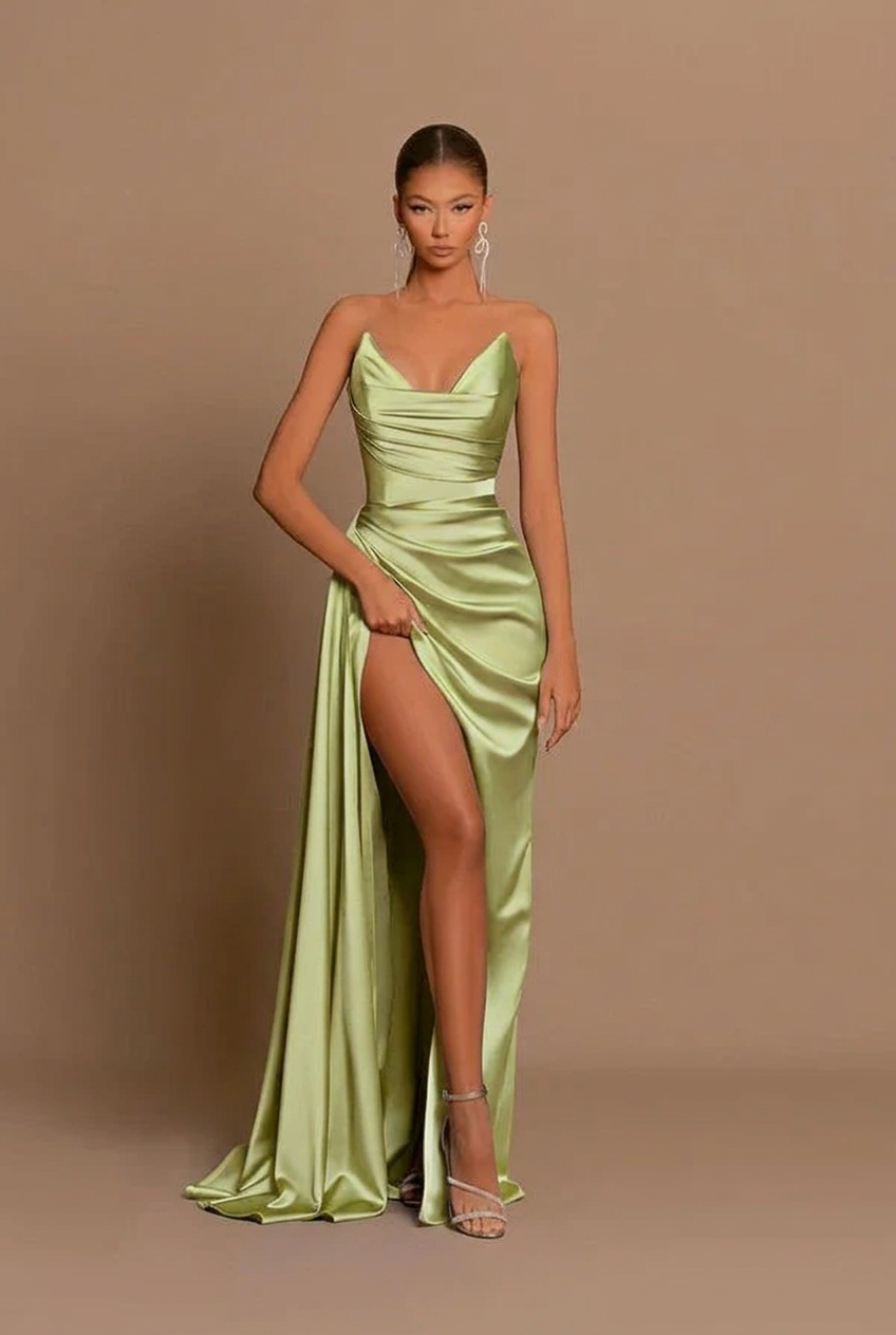Sage v-neck split-front mermaid prom dress