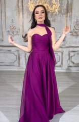 Elegant Long Purple A-line Strapless Laced-up Prom Evening Dresses