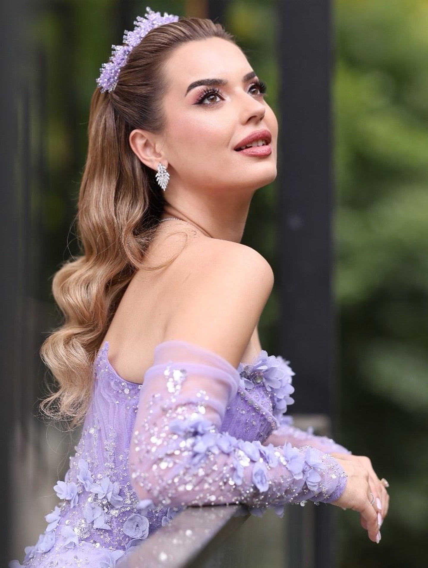 Elegant Long Purple Strapless Mermaid Flowers Evening Dress With Detachable Sleeves
