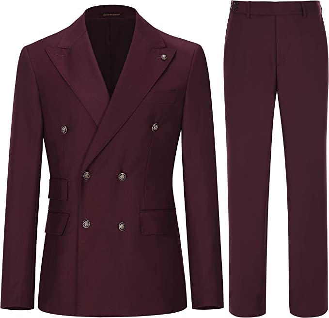 Elegant Maroon Peaked Lapel Double Breasted Men's Prom Suit