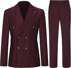 Elegant Maroon Peaked Lapel Double Breasted Men's Prom Suit