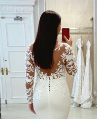 Elegant Mermaid V-neck Long Sleeves Lace Wedding Dress With Train