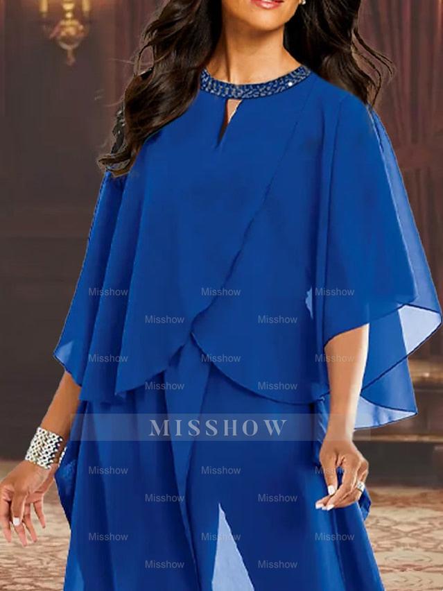 Elegant Mother of the Bride Scoop Neck Chiffon Pantsuits