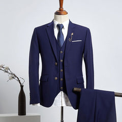 Elegant Navy Blue Three Pieces Slim Fit Tailored Business Suit