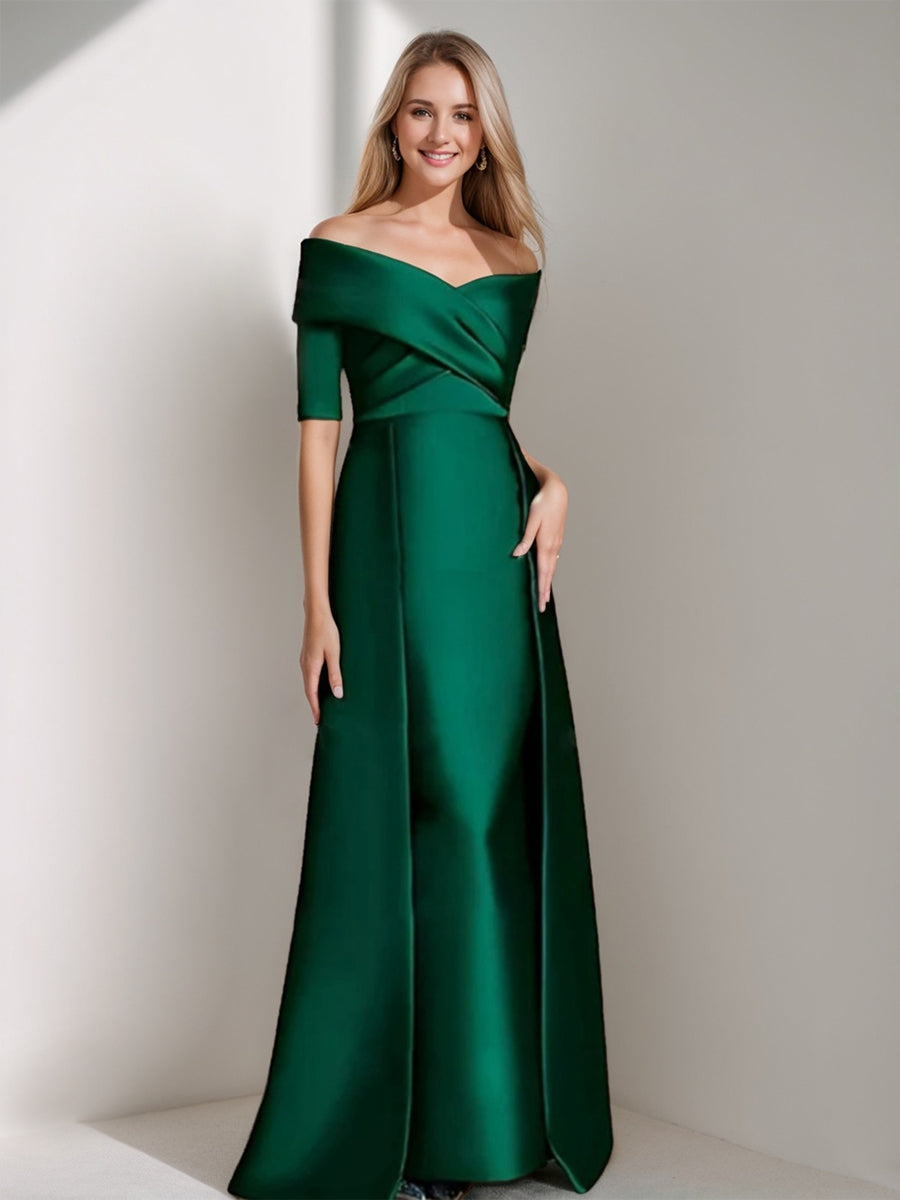 Elegant Off-the-Shoulder Mother of the Bride Dress with 1/2 Sleeves in A-Line/Princess Style