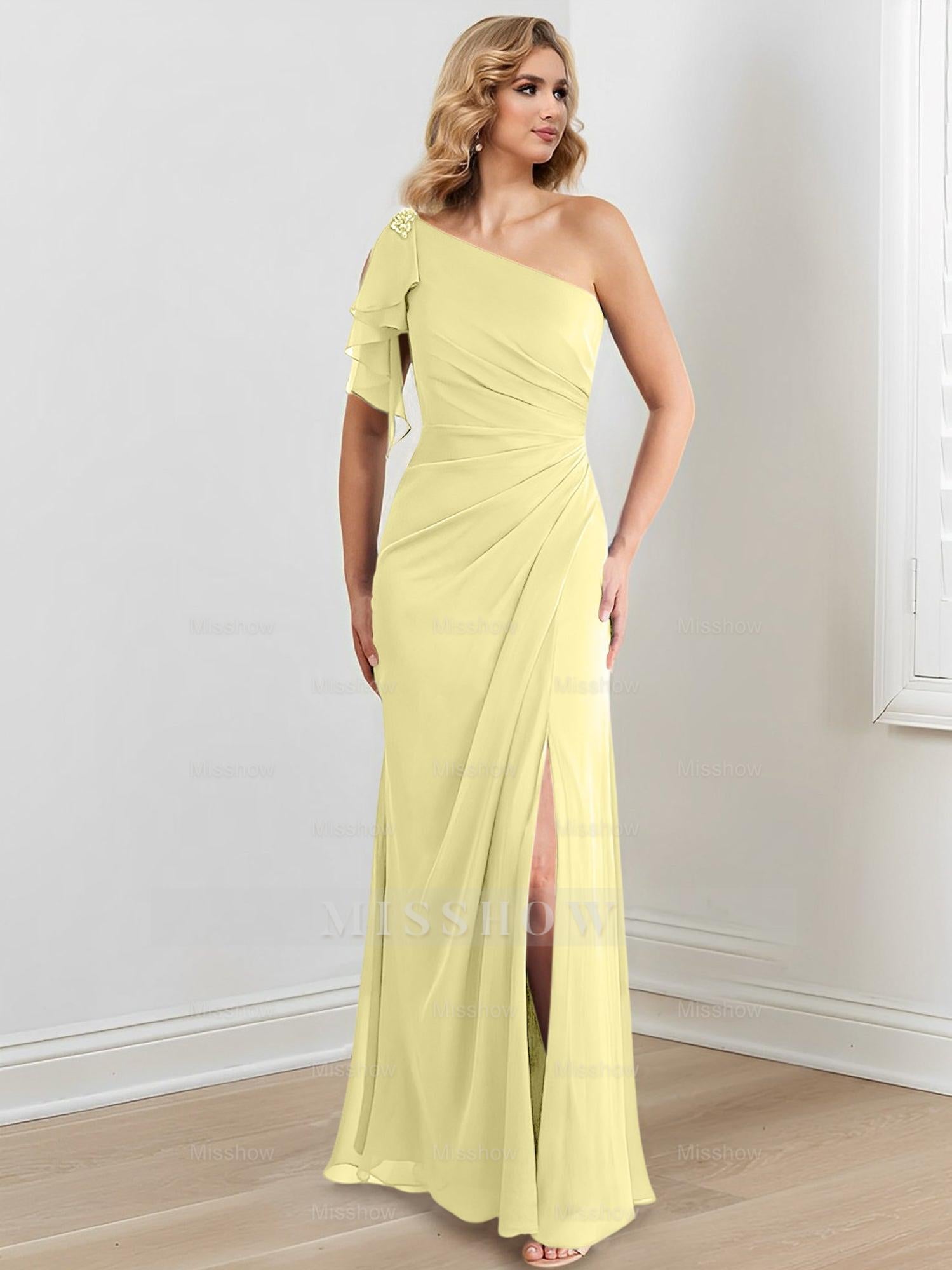 Elegant One-Shoulder Floor-Length Sheath/Column Gown for the Mother of the Bride