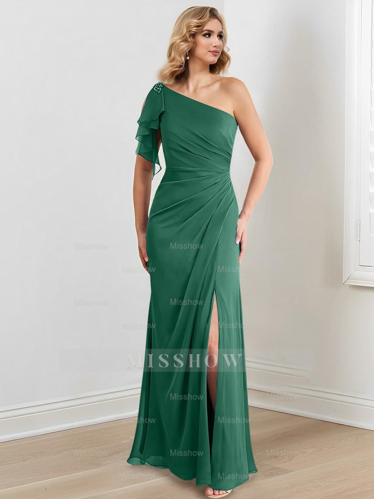 Elegant One-Shoulder Floor-Length Sheath/Column Gown for the Mother of the Bride