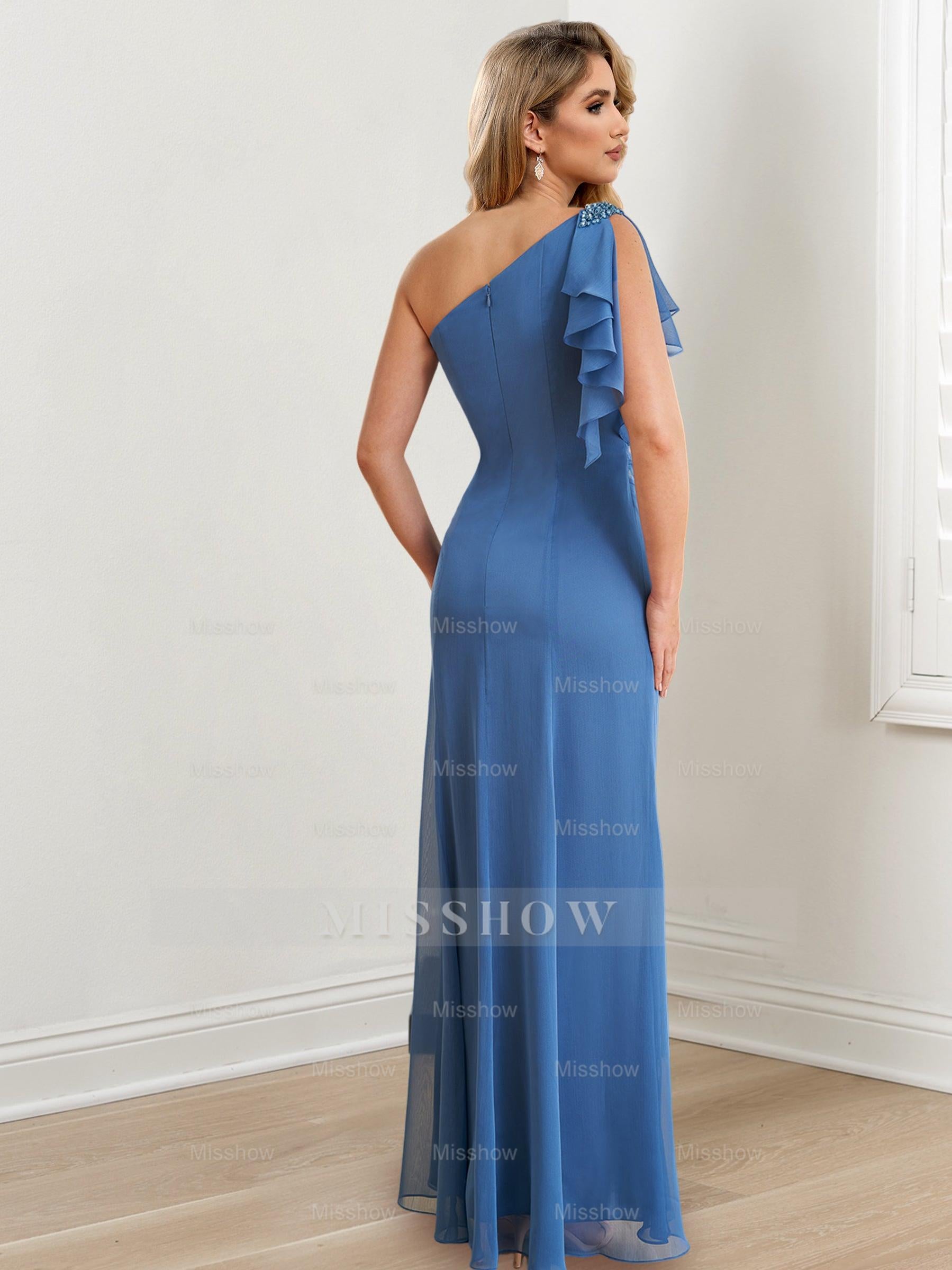 Elegant One-Shoulder Floor-Length Sheath/Column Gown for the Mother of the Bride