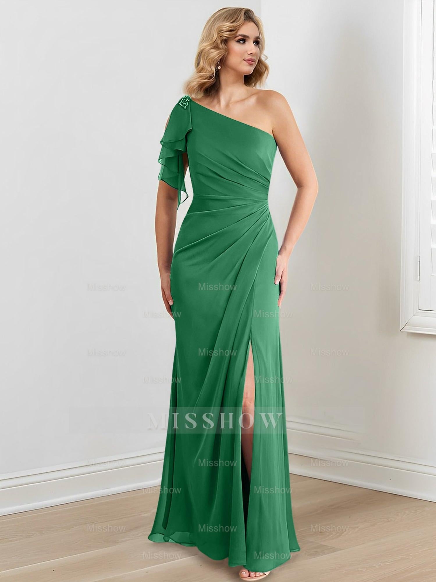Elegant One-Shoulder Floor-Length Sheath/Column Gown for the Mother of the Bride