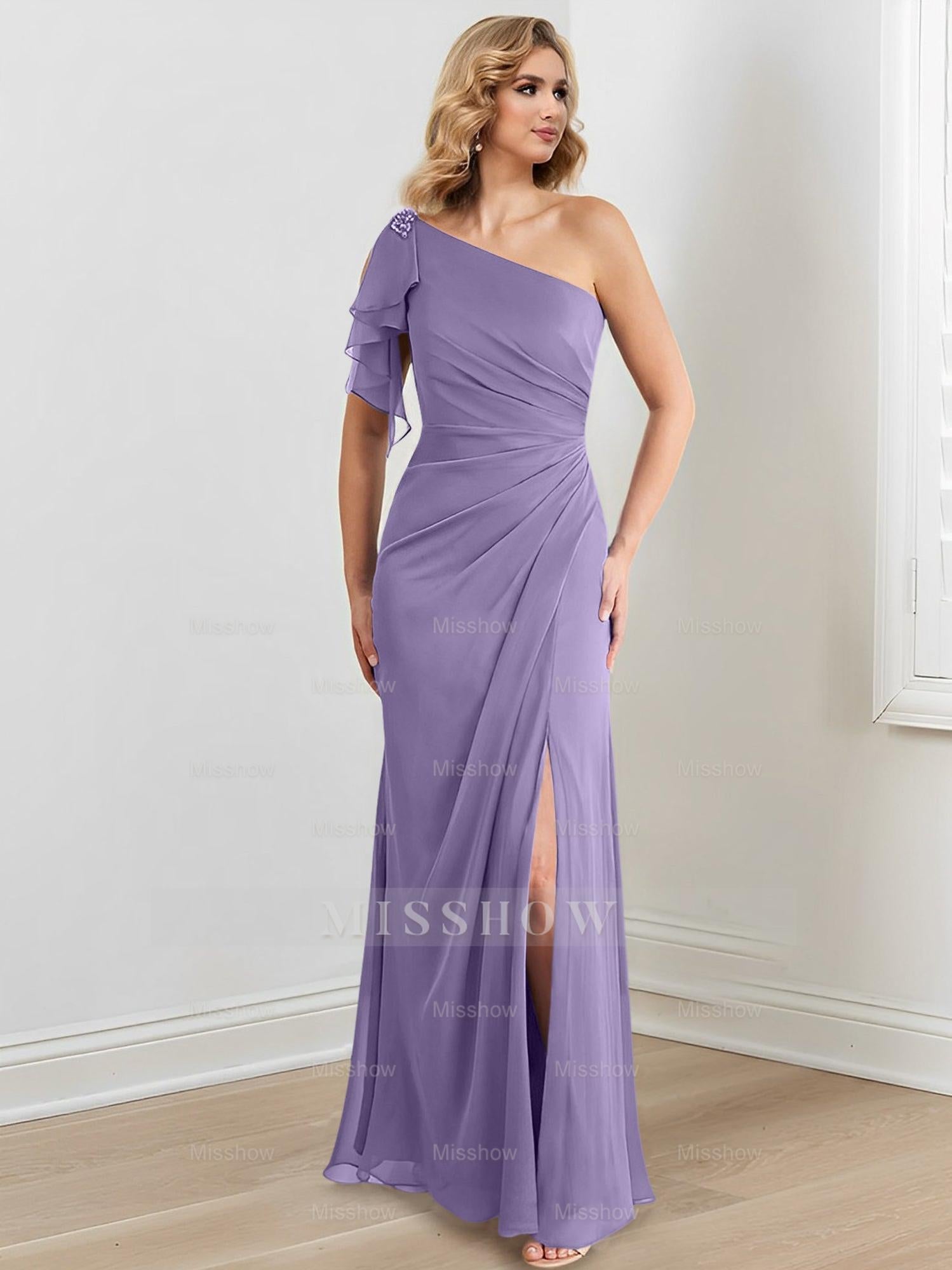 Elegant One-Shoulder Floor-Length Sheath/Column Gown for the Mother of the Bride