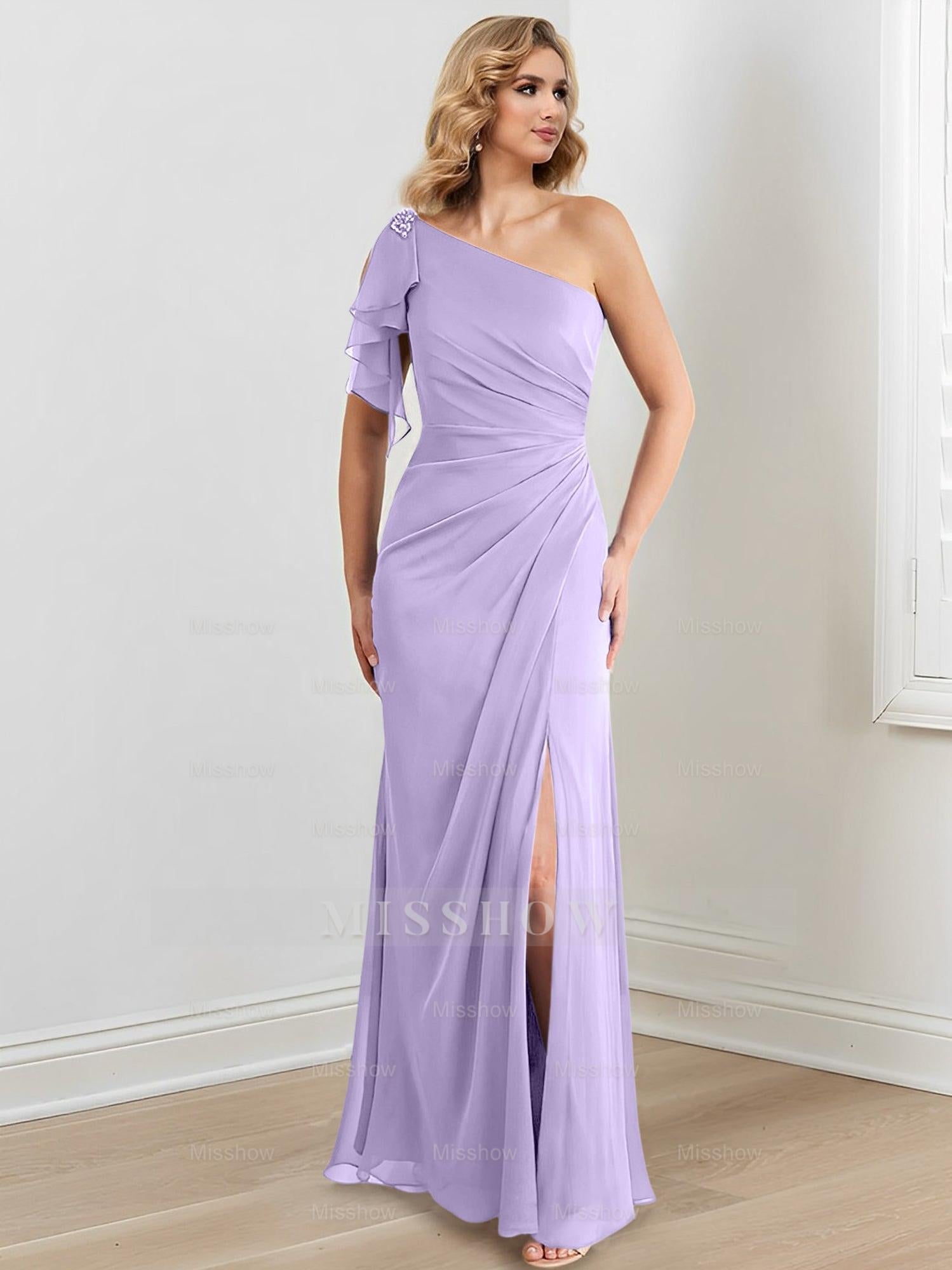 Elegant One-Shoulder Floor-Length Sheath/Column Gown for the Mother of the Bride