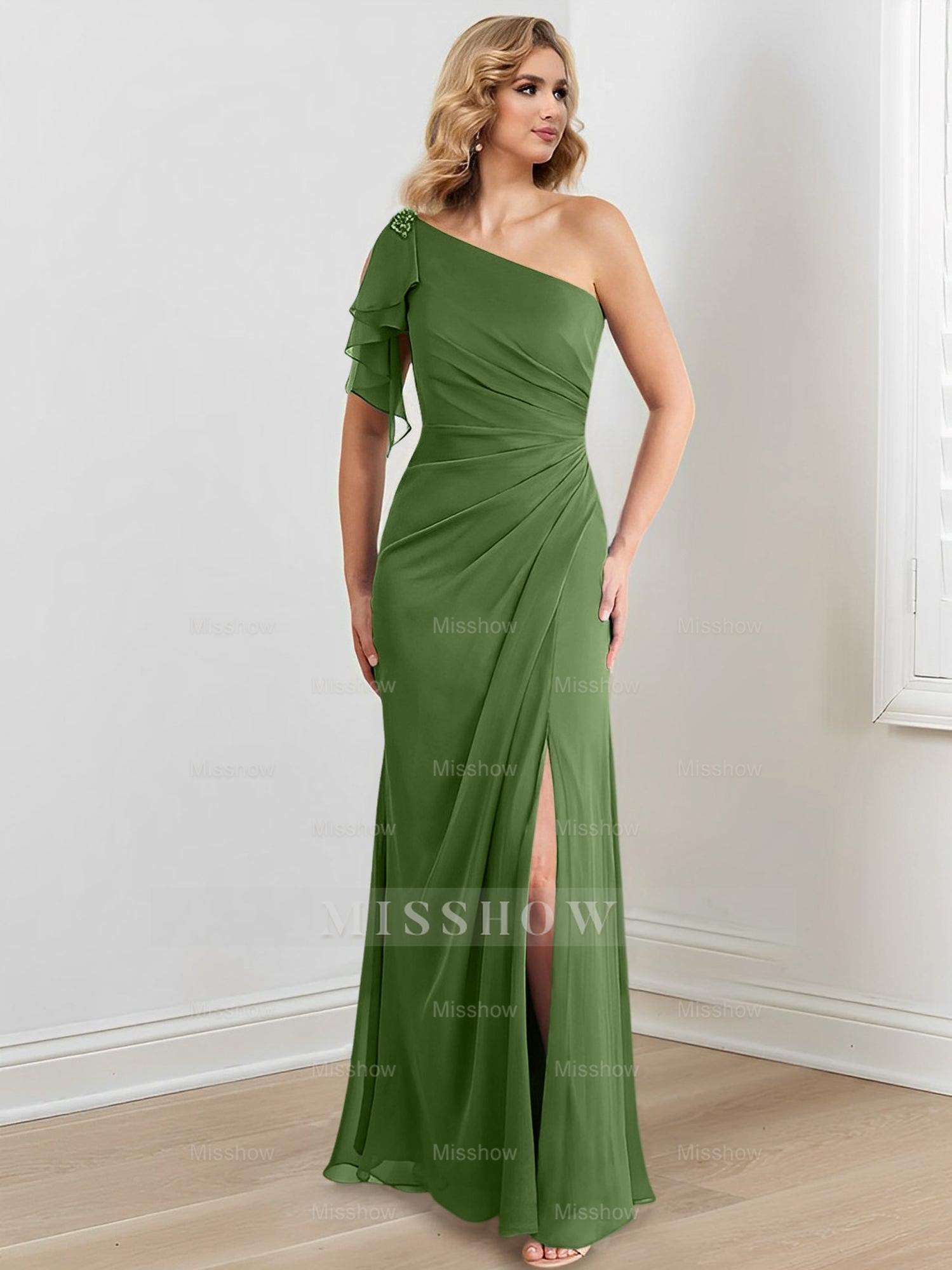 Elegant One-Shoulder Floor-Length Sheath/Column Gown for the Mother of the Bride