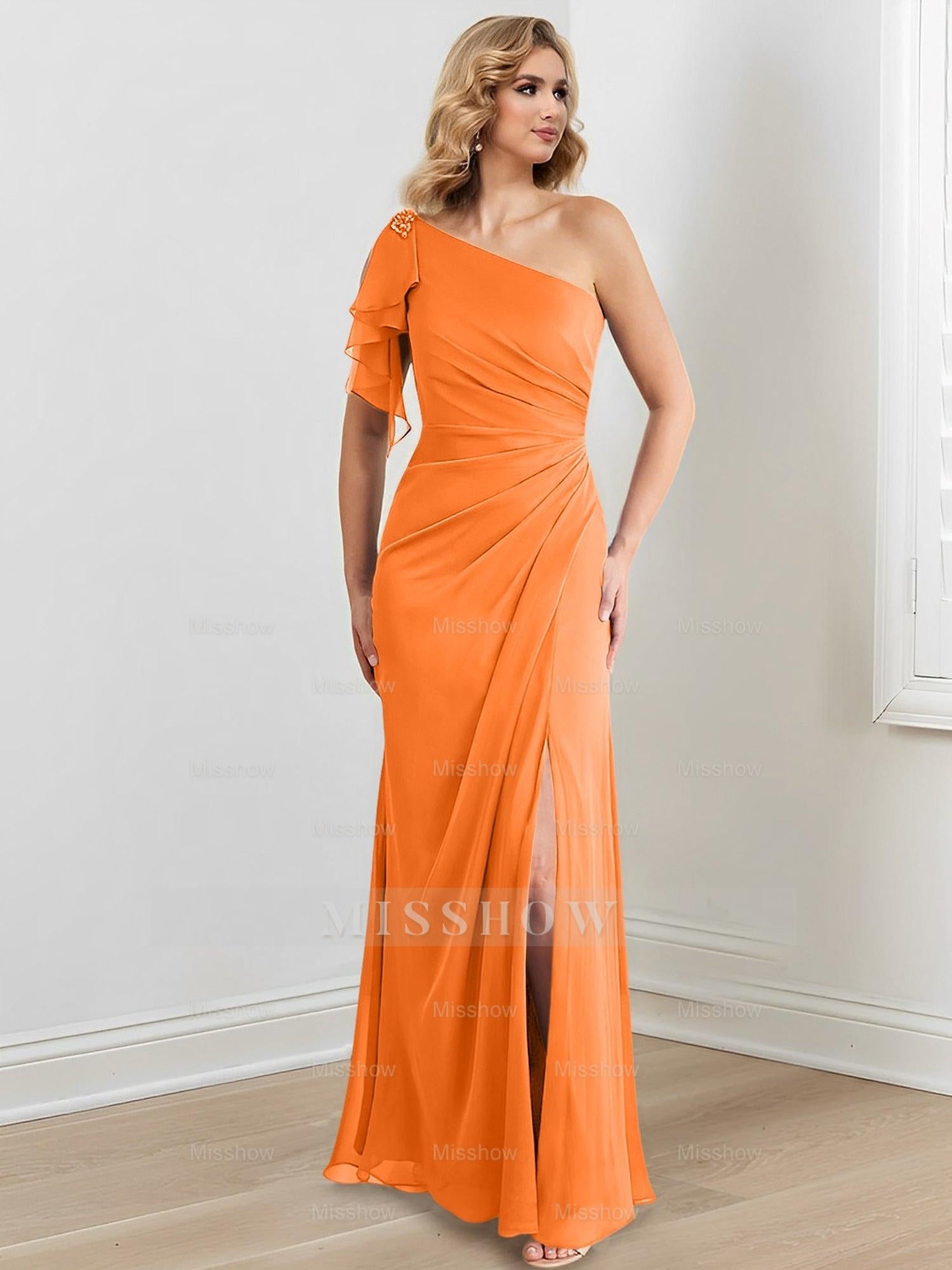 Elegant One-Shoulder Floor-Length Sheath/Column Gown for the Mother of the Bride