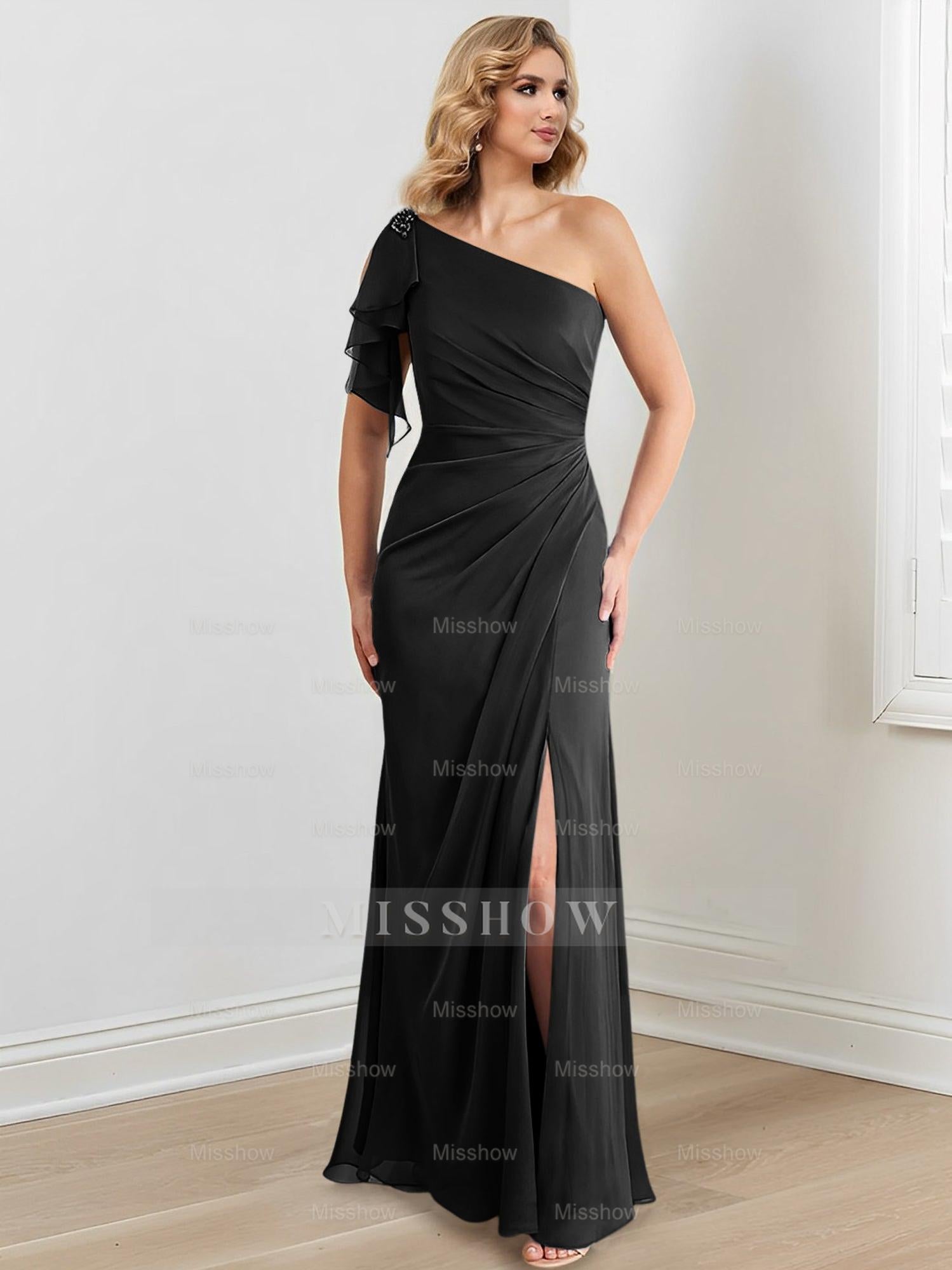 Elegant One-Shoulder Floor-Length Sheath/Column Gown for the Mother of the Bride