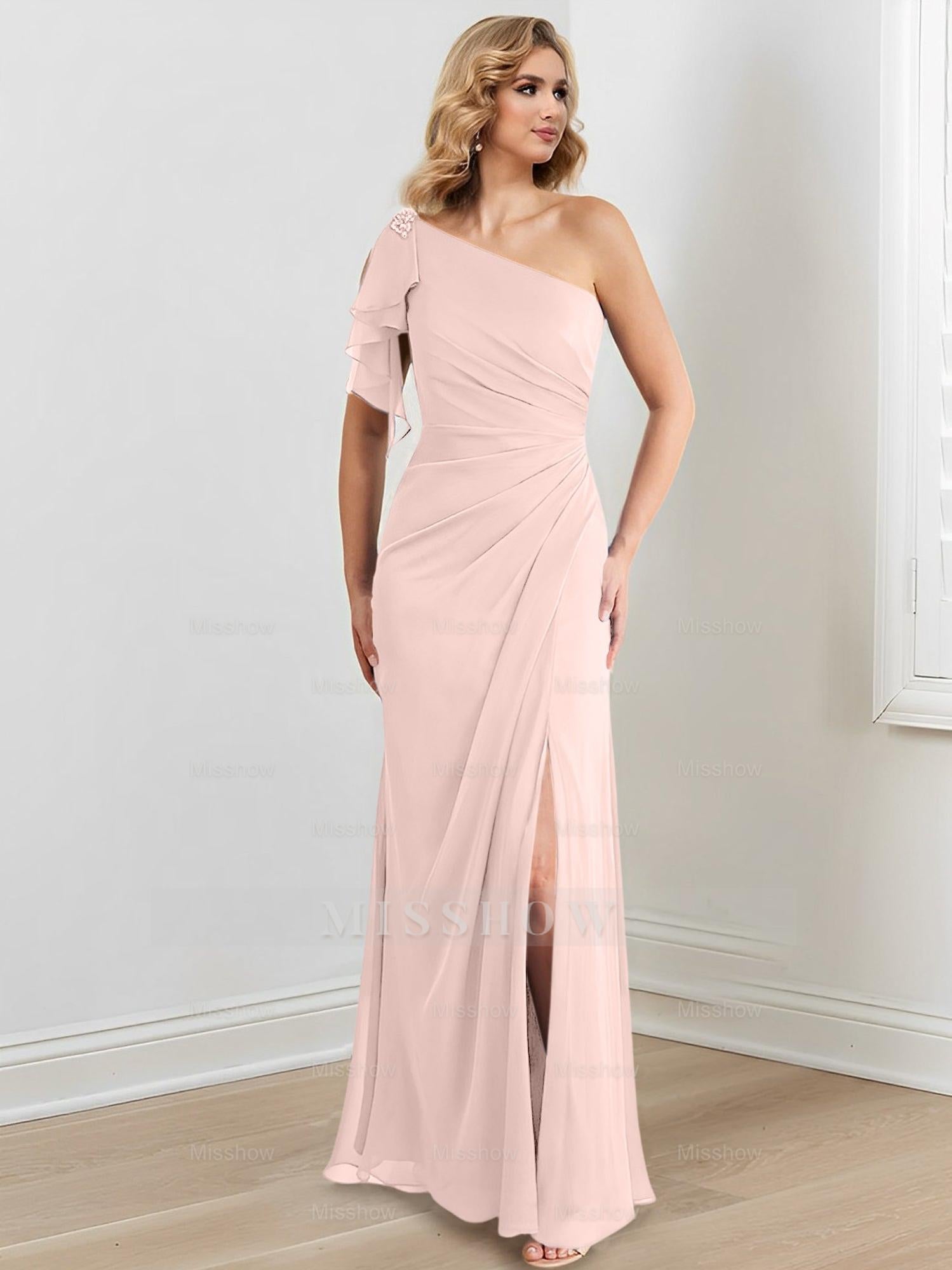 Elegant One-Shoulder Floor-Length Sheath/Column Gown for the Mother of the Bride
