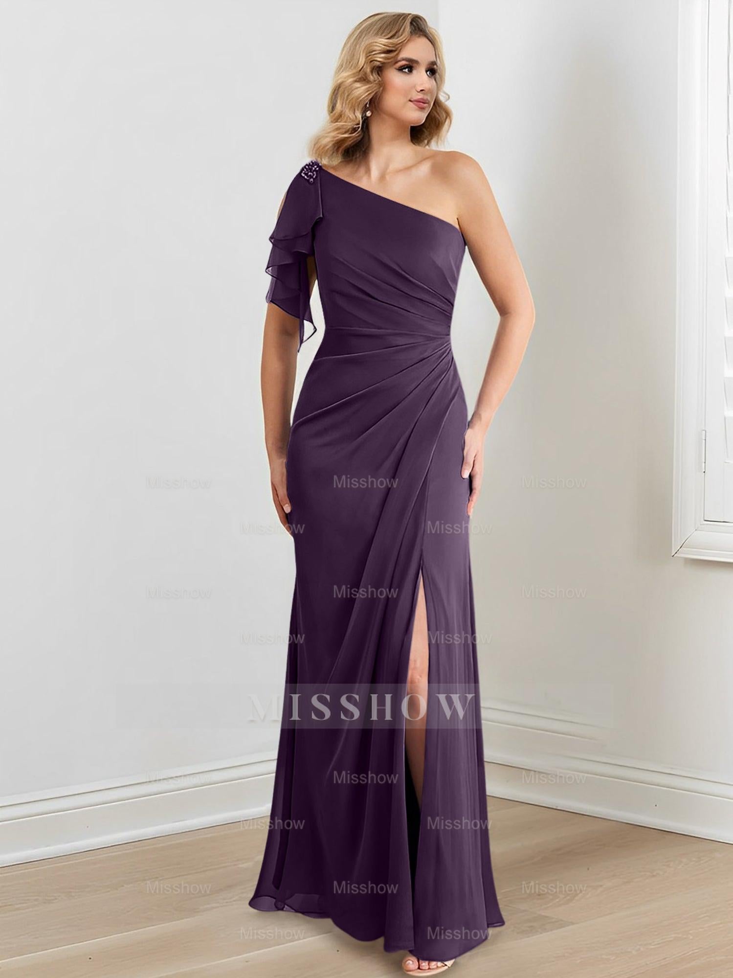 Elegant One-Shoulder Floor-Length Sheath/Column Gown for the Mother of the Bride