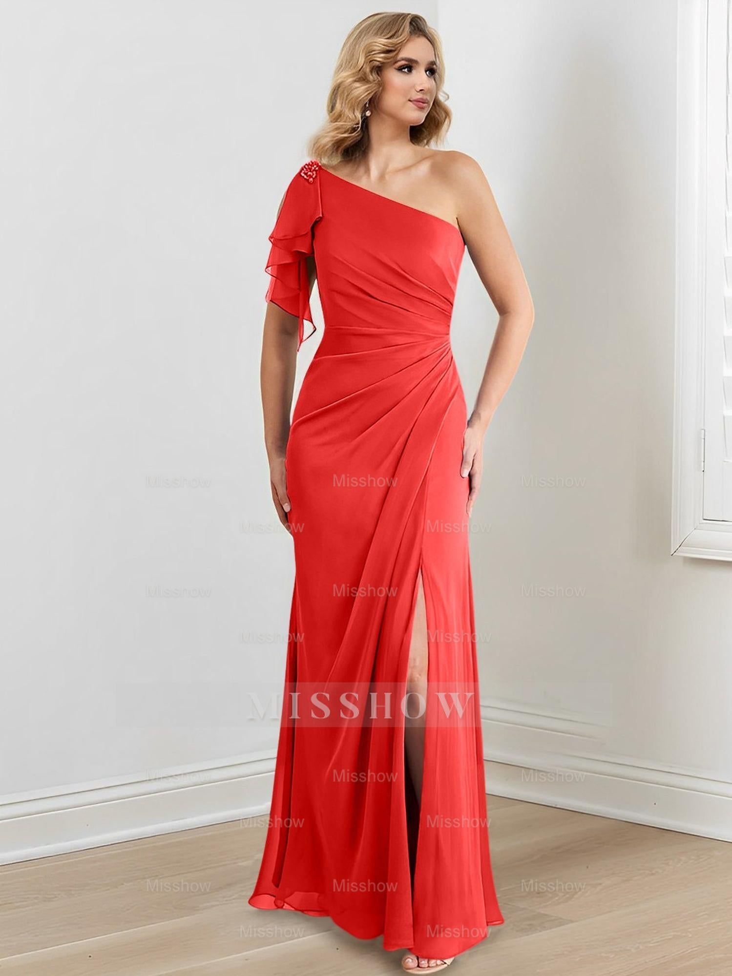 Elegant One-Shoulder Floor-Length Sheath/Column Gown for the Mother of the Bride