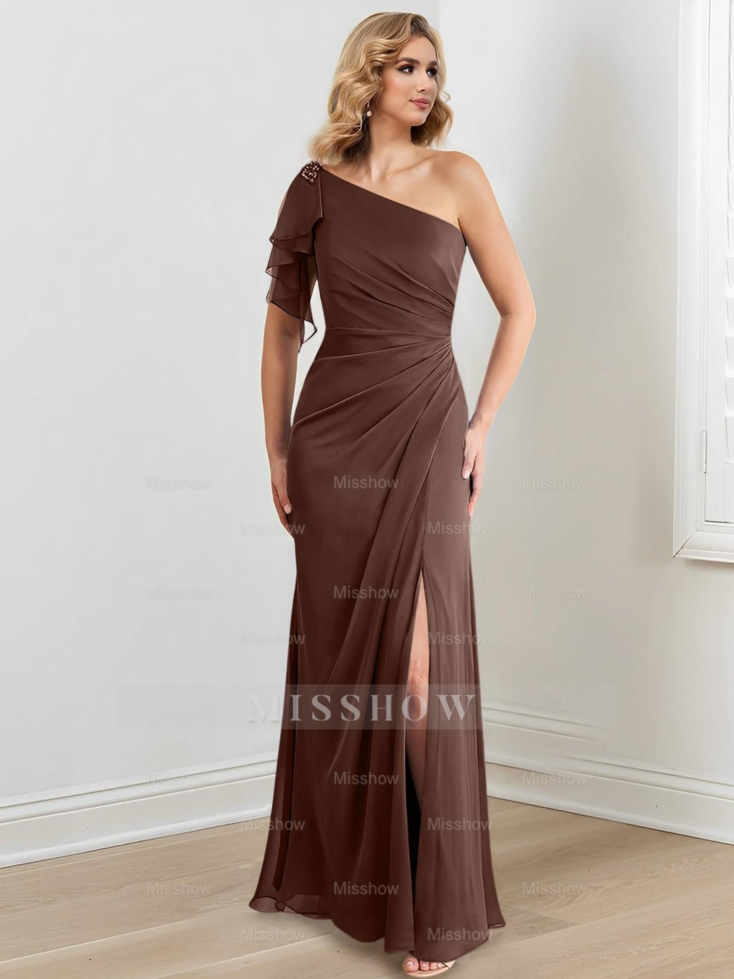 Elegant One-Shoulder Floor-Length Sheath/Column Gown for the Mother of the Bride