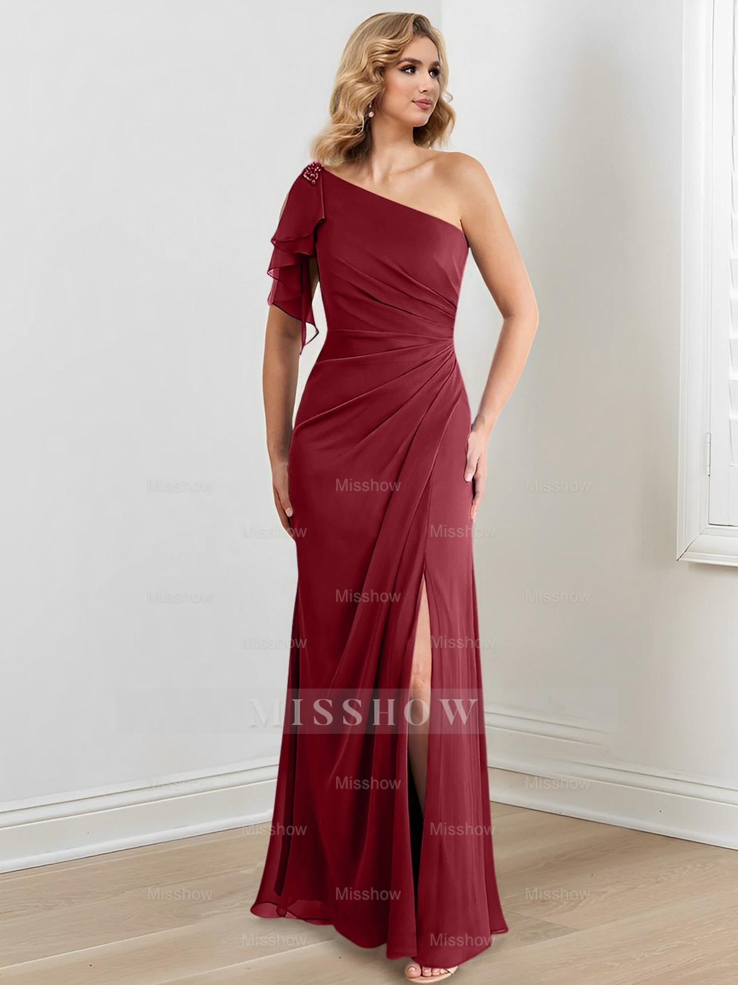 Elegant One-Shoulder Floor-Length Sheath/Column Gown for the Mother of the Bride