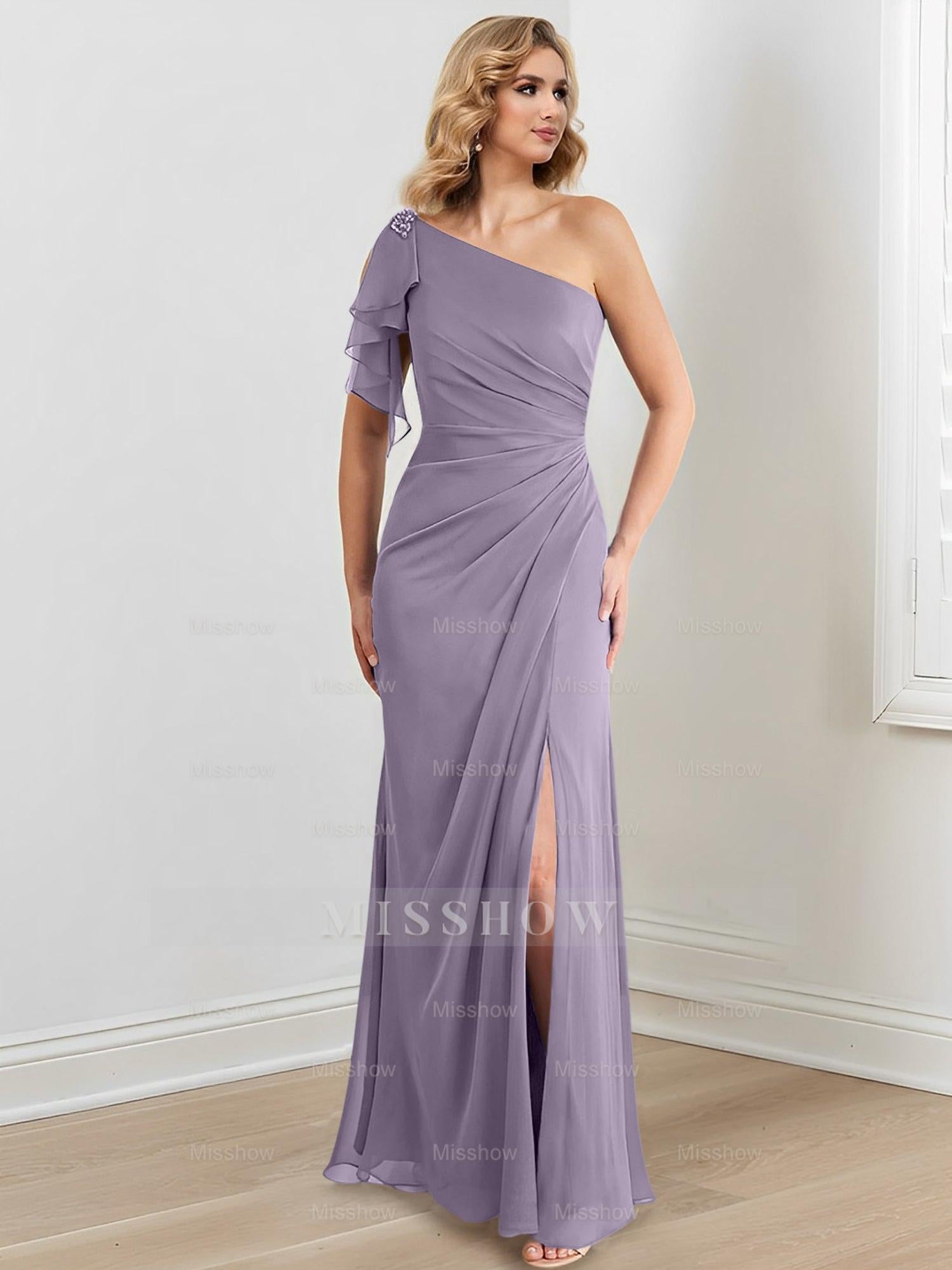 Elegant One-Shoulder Floor-Length Sheath/Column Gown for the Mother of the Bride