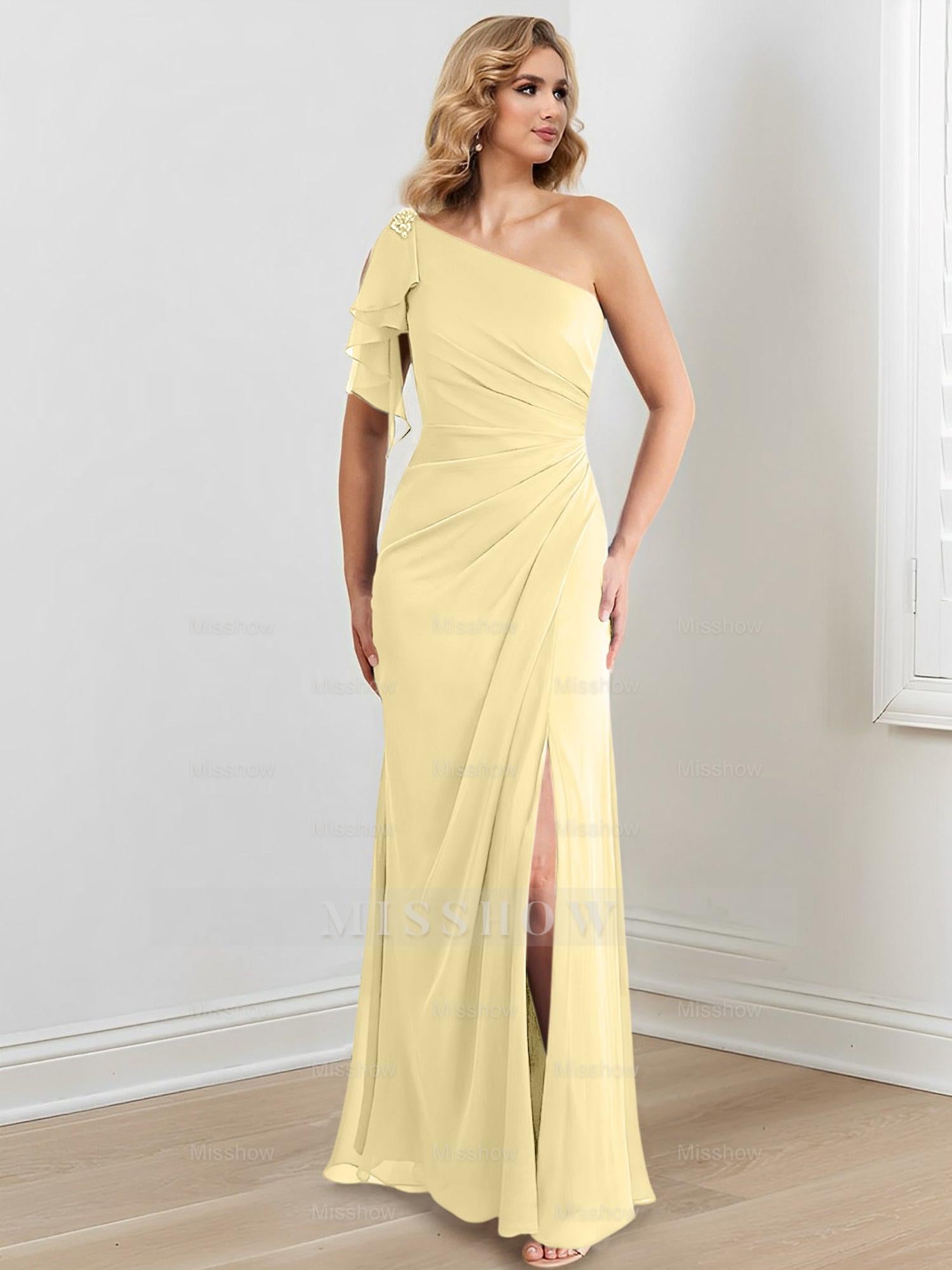 Elegant One-Shoulder Floor-Length Sheath/Column Gown for the Mother of the Bride