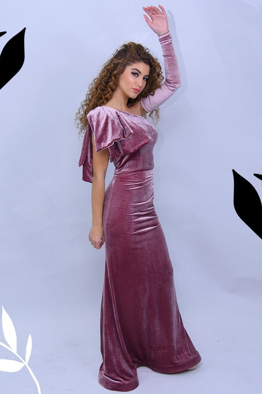 Elegant One-shoulder Long Sleeve Aline Prom Evening Dresses