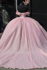 Elegant Pink Off-the-Shoulder Sleeveless Beaded Corset Ball Gown Quinceanera Dress