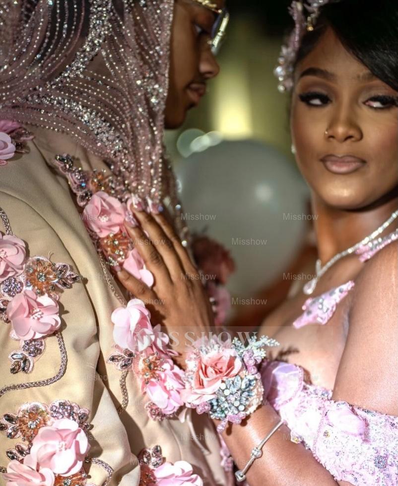Elegant Pink Off-the-shoulder Beaded Prom Dress Mermaid Gown with Slit