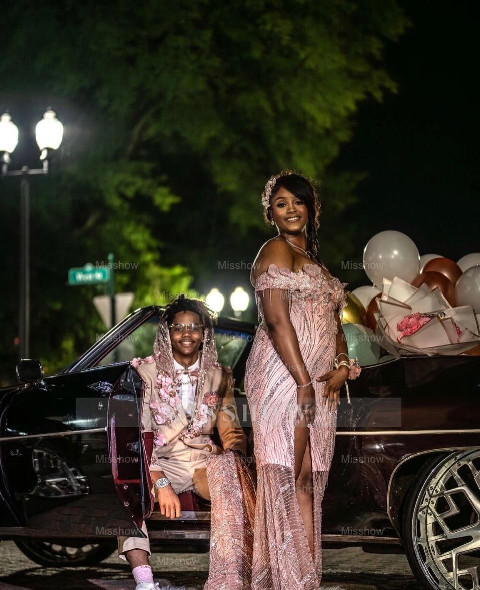 Elegant Pink Off-the-shoulder Beaded Prom Dress Mermaid Gown with Slit