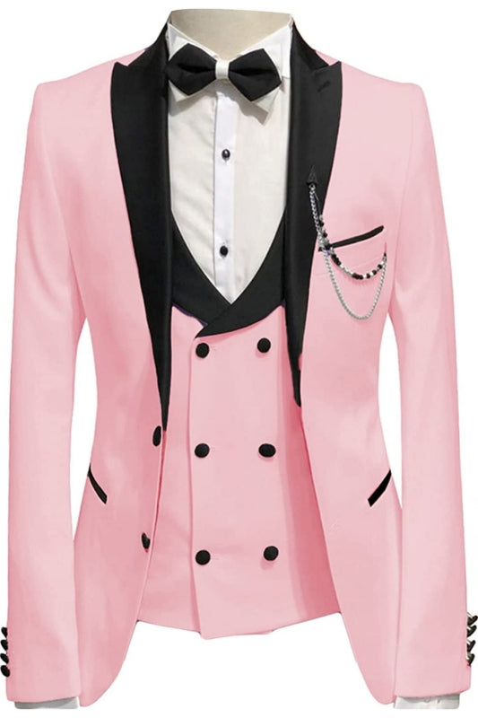 Elegant Pink Peaked Lapel Three Piece Prom Garment