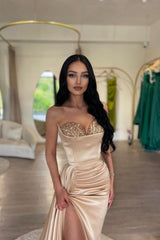 Elegant Pink mermaid sexy high split Prom Evening Dresses