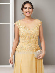 Elegant Plus Size Mother of the Bride A-Line Floor-Length Dress with Jewel Neck and Beading Appliques