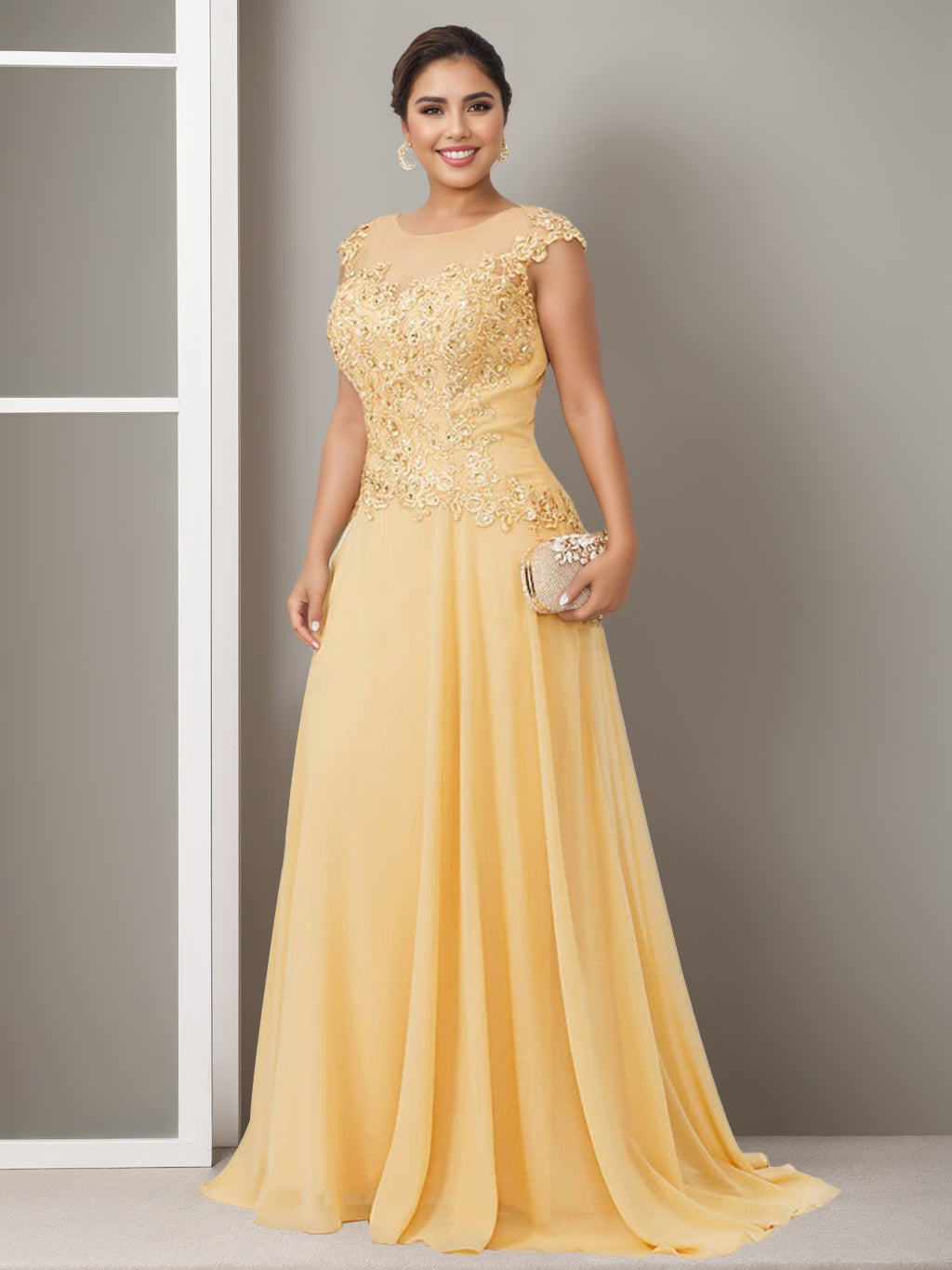 Elegant Plus Size Mother of the Bride A-Line Floor-Length Dress with Jewel Neck and Beading Appliques