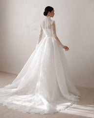Elegant Princess A-Line Lace Ball Gown Wedding Dresses With Long Sleeves