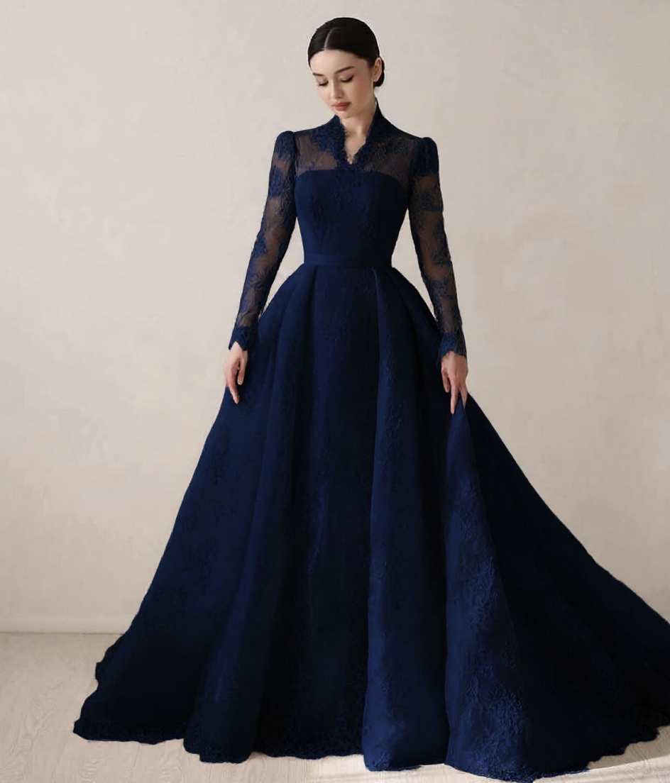 Elegant Princess A-Line Lace Ball Gown Wedding Dresses With Long Sleeves