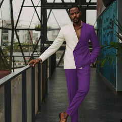 Elegant Purple Shawl Lapel Double Breasted Prom Suit