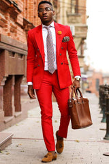 Elegant Red Double Breasted Peak Lapel Men’s Prom Suits