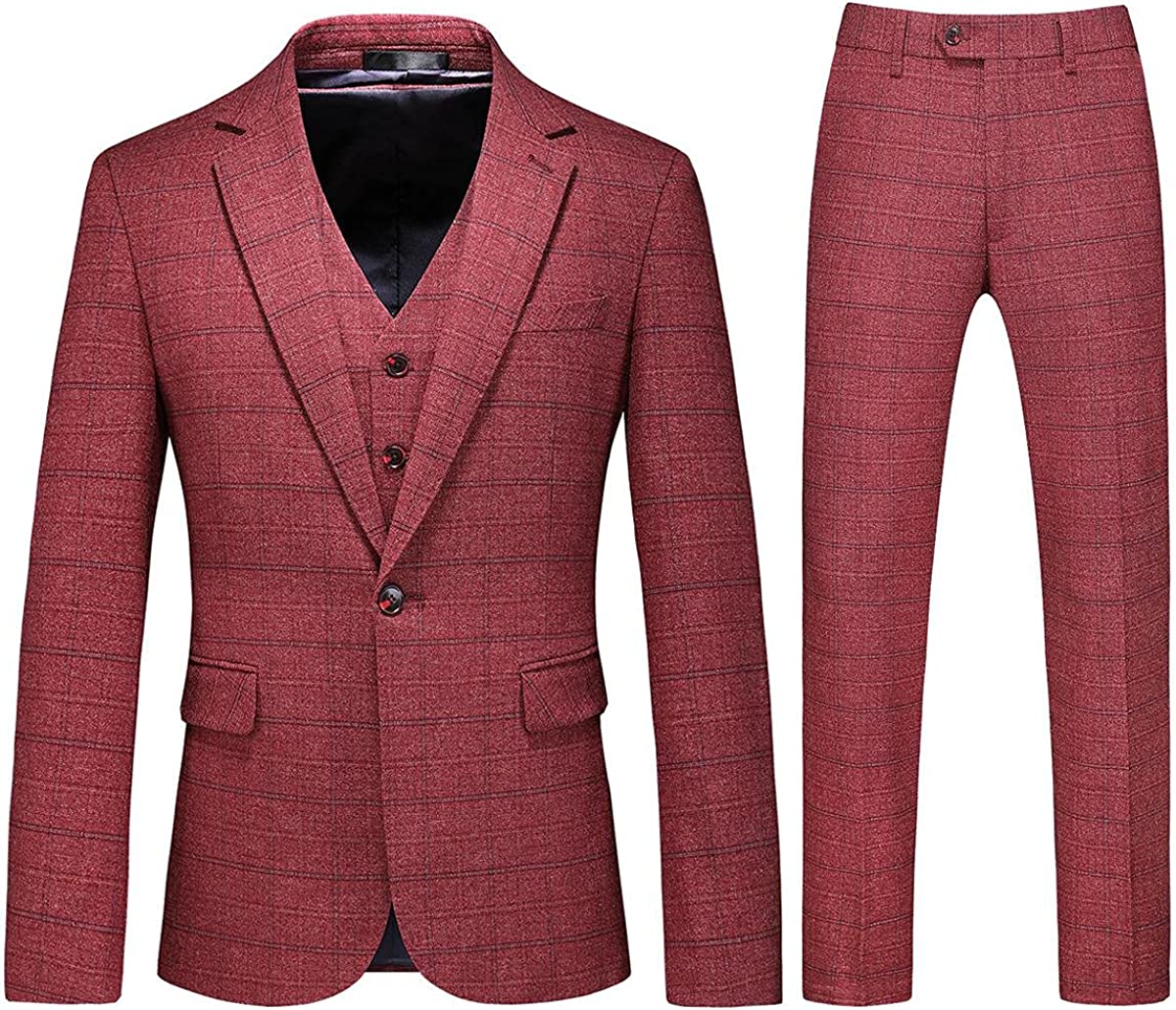 Elegant Red Notched Lapel Three-Piece Business Suit for Men